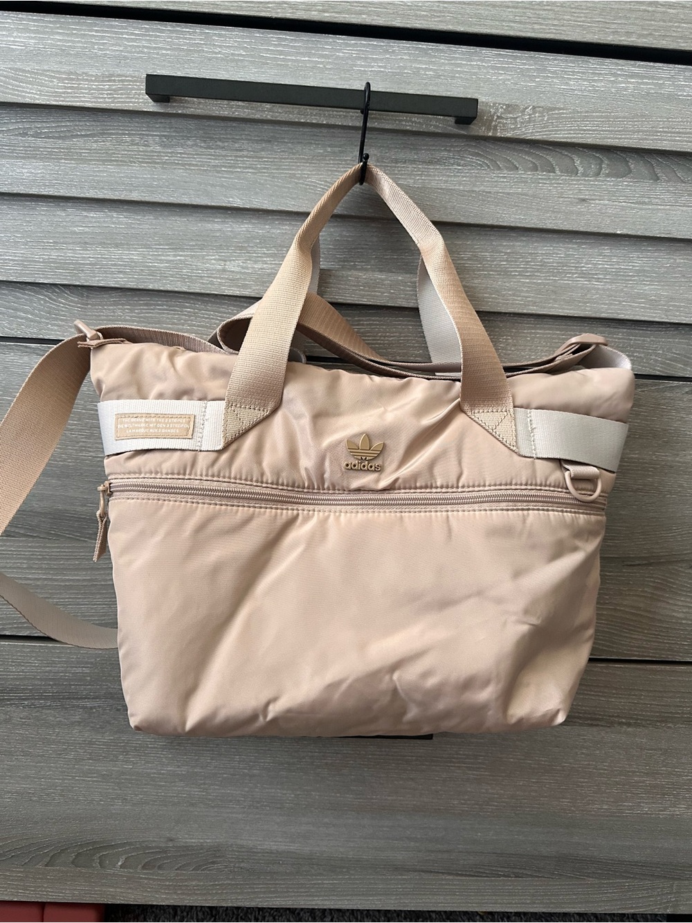 adidas Women's Light Beige Nylon Tote with Front Zip Pocket